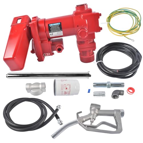 High Flow Fuel Transfer Pump, 12V DC 20GPM Gas Diesel Transfer Pump with 12ft Hose and Manual Nozzle for Vehicle Farm Industrial Use