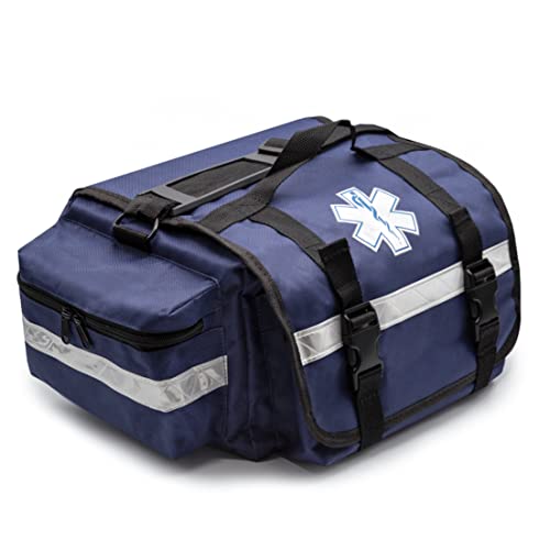 Primacare KB-RO74-B First Responder Trauma Bag, 17" x 9" x 7", Blue — EMT/EMS Medical Supply Organizer with Padded Dividers, Multiple Compartments, Side Pockets, Reflective Strip, Durable Design - color: Blue, size: 17"x9"x7"