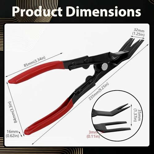 Car Panel Trim Removal Tool, Interior Clip Plier with Red Non-Slip Handle, Door Upholstery and Dashboard Fastener Remover