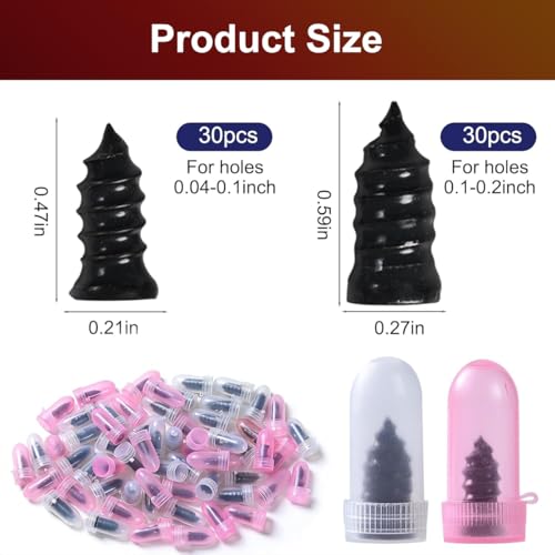 Kzoom 60PCS Tire Screw Plug Repair Kit,Self-Service Tire Repair Kit for Quick Repairs, Self-Service Tire Repair Rubber Nail Kit for Patching Punctures in Vacuum Tires of Cars, Motorcycles