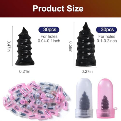 Kzoom 60PCS Tire Screw Plug Repair Kit,Self-Service Tire Repair Kit for Quick Repairs, Self-Service Tire Repair Rubber Nail Kit for Patching Punctures in Vacuum Tires of Cars, Motorcycles