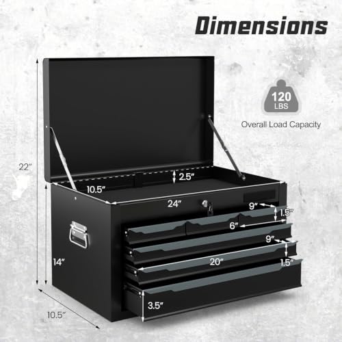 ARNOT Large Metal Tool Box, Tool Box with 6 Drawers & Top Tray, Heavy-Duty Steel Tool Chest with Auto-Locking Drawers and Side Handles for Garage & Workbench (Black) - color: Black