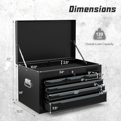 ARNOT Large Metal Tool Box, Tool Box with 6 Drawers & Top Tray, Heavy-Duty Steel Tool Chest with Auto-Locking Drawers and Side Handles for Garage & Workbench (Black) - color: Black