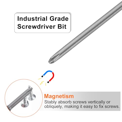 HARFINGTON 5pcs #1 Phillips Screwdriver Bit PH1 1/4" Hex Shank 4" (100mm) Long Magnetic S2 Steel Industrial Grade Screw Driver Bit Cross Head Electric Drill Bits 0.098" (2.5mm) Rod - size: PH1 x 100mm x 2.5mm
