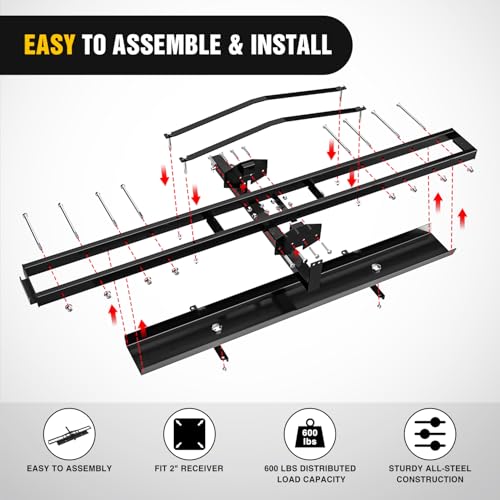 Nilight 600LBS Motorcycle Hitch Carrier with 55.11" Longer Loading Ramp | Heavy Duty Dirt Bike Hitch Hauler, Fits 2-Inch Receiver, Up to 5" Wide Tire, Includes Pin, Tie-Down Strap and Tightener - color: Motorcycle Hitch Carrier Steel 600 LBS