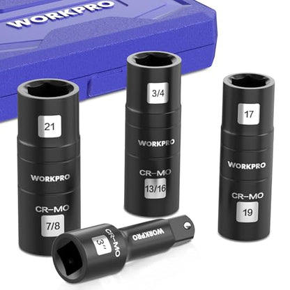 WORKPRO 4PCS Impact Socket Set 1/2" Drive, Lug Nut Socket Set, Wheel Socket Set Cr-Mo Steel, Includes 1PC 3" Extension Bar & 3PCS Flip Sockets of 6 Metric and SAE Sizes - size: 4pcs Flip Socket Set