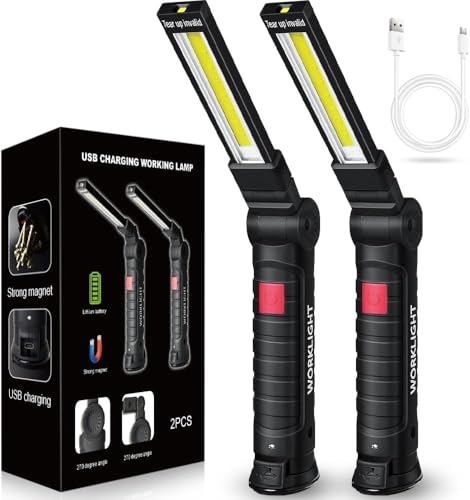 Tool Fathers Day Dad Gifts for Men Him Husband, LED Rechargeable Work Light for Mechanic with Magnetic Base Hook, Grill Light Inspection Flashlight 5 Modes 360° Rotate Car Repair Emergency Birthday - color: Black