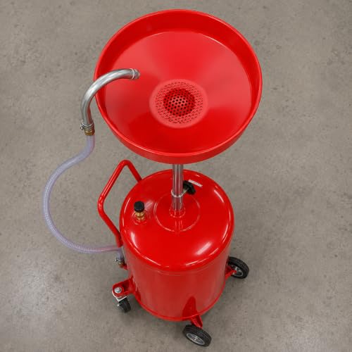 XtremepowerUS Portable Waste Oil Drain Tank Air Operated Drainage Adjustable Funnel Height with Wheel, Red (23 Gallon) - size: 23 Gallon