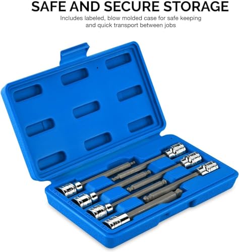 Neiko 10072A 3/8-Inch Drive Extra Long Allen Hex Bit Socket Set, SAE, 1/8-Inch - 3/8-Inch | S2 and Cr-V Steel, 7-Piece Set - style: SAE
