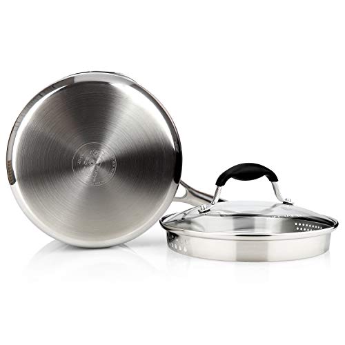 AVACRAFT Tri-Ply Stainless Steel Saucepan with Glass Strainer Lid, Two Side Spouts, Multipurpose Sauce Pan with Lid, Sauce Pot, Cooking Pot (Tri-Ply Full Body, 3.5 Quart) - size: 3.5 Quarts