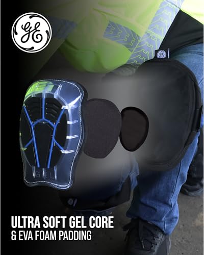 GE Heavy Duty Knee Pads with Gel Padding for Maximum Protection – Knee Guards Designed for Durability, Featuring Gel Cushioning for Comfort and Support during Activities – Black