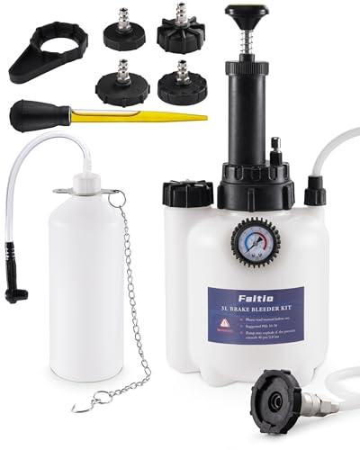 3L Brake Fluid Bleeder Kit w/ 1L Catch Bottle, Pressure Brake Bleeding Tool, Manual Power Bleeder Pump for Flush Brakes and Clutch System, Upgraded Adapters (43.5/45/49.5/50.7mm), White