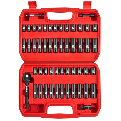 LLNDEI 1/4”Drive Impact Socket Set, 52 PCS Mechanic Tool Set with 72-Tooth Ratchet & Adapter, CR-V, Metric and SAE Sockets Storage Kit for Household Automotive Repair DIY Project - size: 1/4" Socket Set