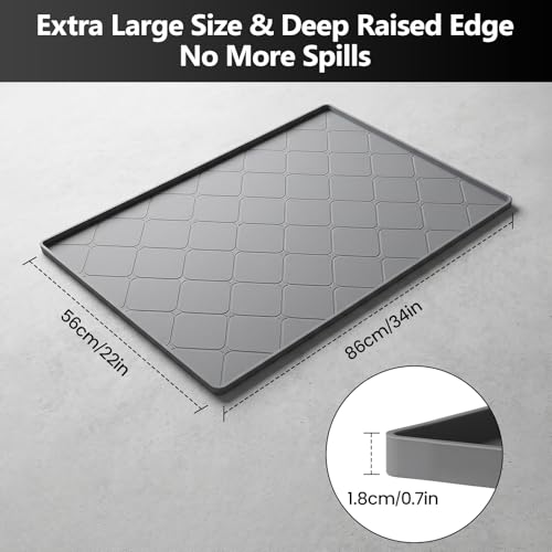 Oil Drip Pan for Under Car 34" x 22", Silicone Oil Spill Mat with 5 Absorbent Pads, Garage Drip Tray with 0.7" Raised Edge, Waterproof Non-Slip Floor Protector, Gray