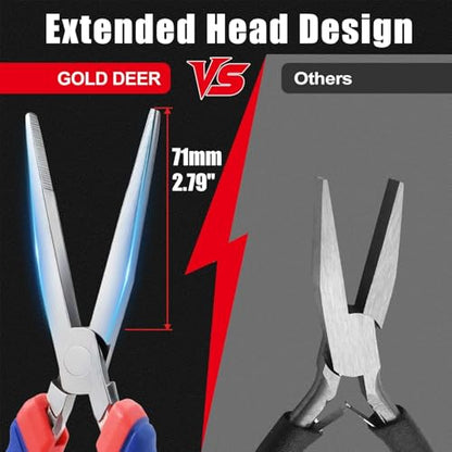 7 Inch Long Flat Nose Pliers with Serrated Jaw Extended Head Duckbill Pliers Clamping Bending Precision Jewelry Making Hand Tools Beading Hobby Work Craft Supplies TPR Handle - style: Serrated Jaws
