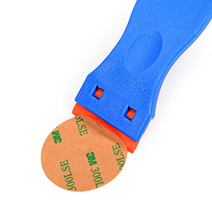 EHDIS 1.5" Plastic Razor Scraper with 10pcs Double Edged Plastic Blades for Removing Labels Stickers Decals on Glass Windows - color: Blue