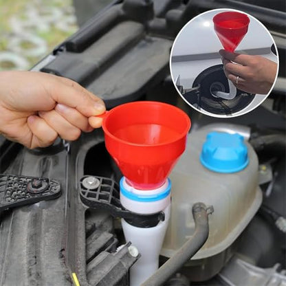 3 Pack Automotive Oil Funnel Set, Wide Mouth Fuel Funnels with Flexible Long Neck, Detachable Spout & Filter for Gas, Water, Coolant, Engine Oil