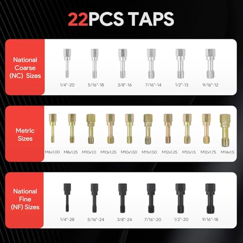 49PC Thread Chaser Set Metric & UNC UNF Thread Repair Kit, SAE Rethreading Tool Bolt Restorer File Nut Rethreader - size: 49PC Thread Chaser Set Metric UNC UNF