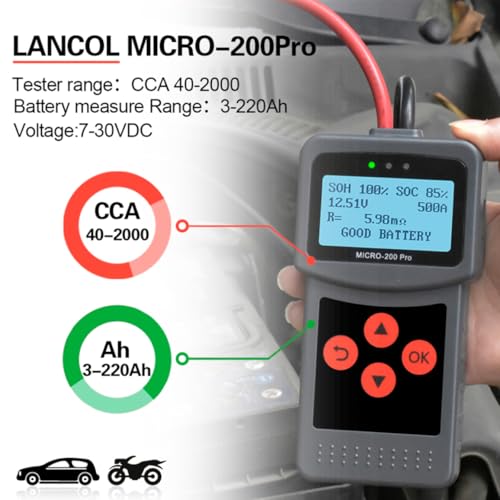 Car Motorcycle Battery Tester Auto Battery Tester MICRO-200 PRO Digital Car Load Discharge Black