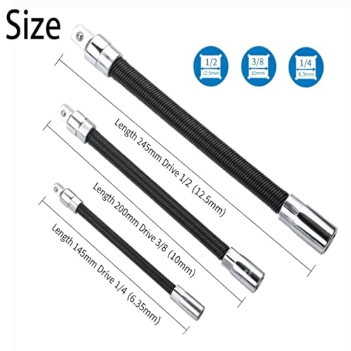 360 Miracle Tool Extension,1/2 Flexible Socket Extension Bar Set Bendable Impact Wrench,Universal Flexible Connecting Rod Tool,Conquer Tight Spaces in Seconds,For Automotive,DIY Projects (Black,3/8) - color: Black, size: 3/8