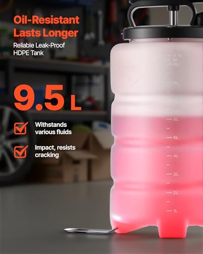 VEVOR Fluid Extractor, 9.5 L Capacity, Manual Vacuum Oil Extractor Pump with 59 in Long Horse & Three 47 in Extension Tubes, Oil Change Pump with HDPE Tank for Cars, Lawn Mowers, Boats, Motorcycles