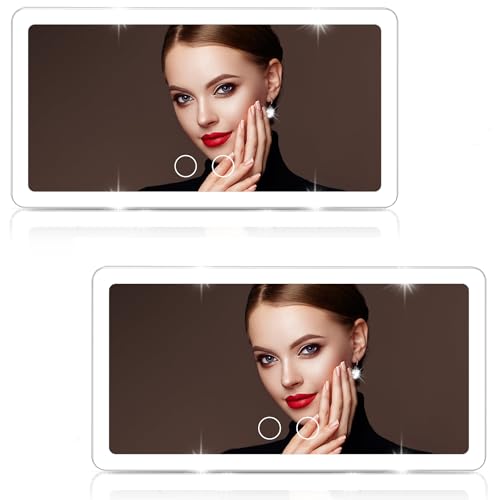 2PCS Car Sun Visor Vanity Mirror with 3 Light Modes & 80 LEDs Rechargeable | LED Cosmetic Makeup Mirror Essentials for Women, Dimmable Touch Control, Universal for Car Truck SUV (Frosted White) - color: Frosted White