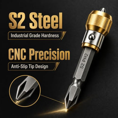 4-Piece PH2 Magnetic Screw-Holding Bit Set,Strong Magnetic Anti-Slip Impact Resistant Drill Bits, Compatible with Power Drivers for Woodworking Automotive Repair