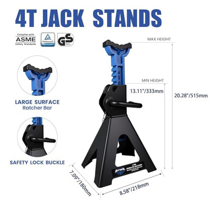 ANTPOWER Jack Stands 4 Ton (8,000 LBs) Heavy Duty Car Jacks Stand, 13.11"-20.28" Adjustable Height with Rubber Pad Double Locking for Lifting Automotive Small SUV, Pickup 1 Pair(4T) - style: 4T Double Pin Locking with Rubber Pads