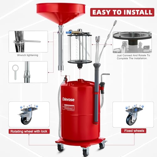 Upgraded Design Waste Oil Drain Tank, Pneumatic Oil Drainer, Oil Lift Drain and Extractor,Air Operated Drainer for Oil Change (Red 26.4 Gallon) - color: Red 26.4 Gallon