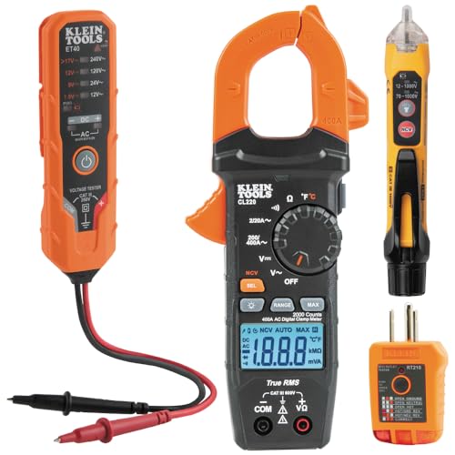Klein Tools CL220VP Electrical Test Kit with Digital Clamp Meter, Non-Contact Voltage Test Pen, GFCI Outlet Tester, AC/DC Voltage Tester - size: Premium Test Kit