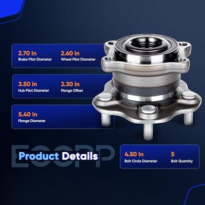ECCPP 512363 Wheel Bearing Hub Assembly for Nissan Murano 2003-2007 | 5 lugs w/ABS Sensor Pre-Greased Sealed - size: 512363