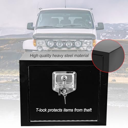 Heavy Duty Steel Plated Underbody Truck Tool Box with T-Handle Lock, Waterproof Tongue Box for Storage with Smooth Surface for Truck, Pickup, RV, Trailer - Black, 18" x 18" x 18" Inch - size: 18" x 18" x 18"