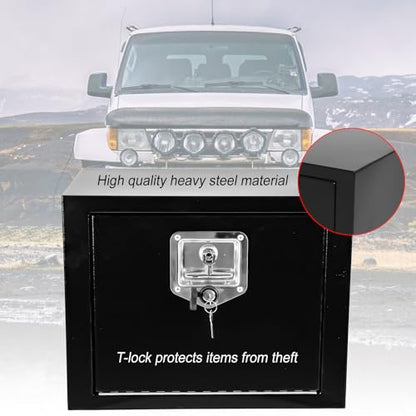 Heavy Duty Steel Plated Underbody Truck Tool Box with T-Handle Lock, Waterproof Tongue Box for Storage with Smooth Surface for Truck, Pickup, RV, Trailer - Black, 18" x 18" x 18" Inch - size: 18" x 18" x 18"