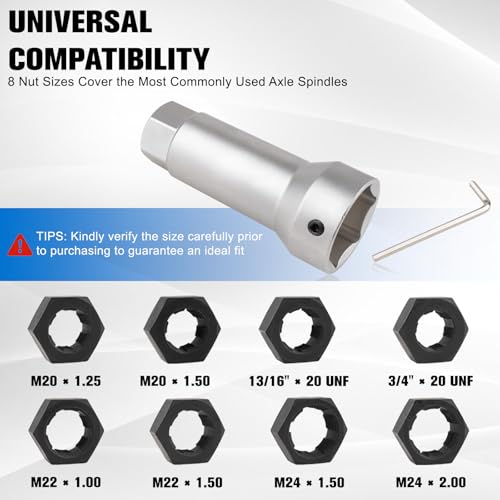 Marvelity 10-Piece Axle Spindle Thread Chaser Set | Includes 8 Dies & 1-1/16" Extension Bar, 8 Common Sizes M20 M22 M24, 13/16" 3/4" UNEF Nuts, for Most Vehicle Axle Spindles