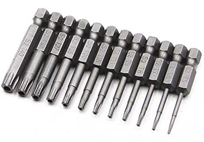 aiyun 12-Piece Security Bits, 2 Inch long S2 Steel Magnetic Security Screwdriver Set, 6 Point Star Driver Bit Set Screwdriver for Shark Vacuum T5-T40 (50mm) - size: 50mm Length (T5-T40)