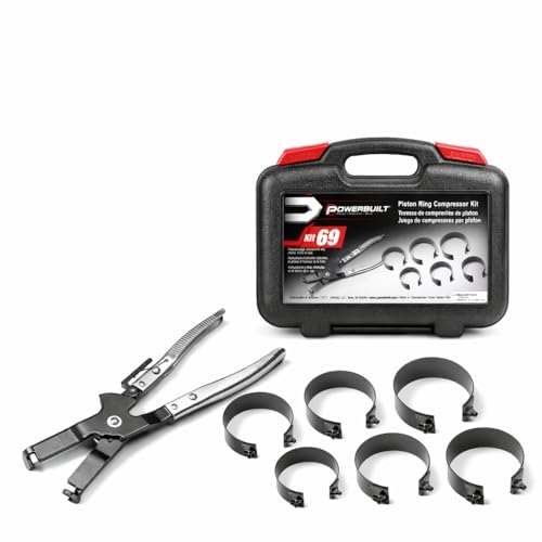 Powerbuilt Piston Ring Compressor Tool Set for Car Engine, Vehicle Maintenance Clamps, Ratchet Pliers, Storage Case - 940387