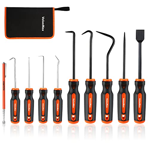 ValueMax 10PC Precision Hook & Pick Set, Magnetic Pick Tool with Scraper | Automotive & Electronic Repairs, Ideal for O-Rings, Seals & Gaskets, Ergonomic TPR Grip, Durable Storage Bag