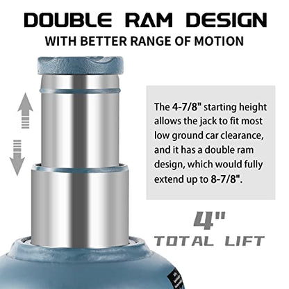 BAOSHISHAN 10 Ton Double Ram Bottle Jack 4.92" to 8.86" Lift Range | Low Profile, Heavy-Duty Hydraulic Lifting, Welded Steel Frame, Built-in Safety Valve, for SUV Truck RV - size: 10 Ton (Low Profile)