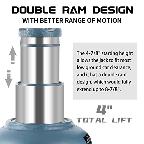 BAOSHISHAN 10 Ton Double Ram Bottle Jack 4.92" to 8.86" Lift Range | Low Profile, Heavy-Duty Hydraulic Lifting, Welded Steel Frame, Built-in Safety Valve, for SUV Truck RV - size: 10 Ton (Low Profile)