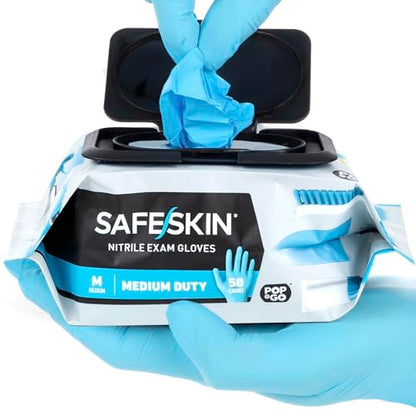 SAFESKIN Disposable Nitrile Gloves in POP-N-GO Pack (50 or 200 Count) Medium Duty, Powder-Free -Cleaning, Gardening, Crafts - size: Small (Pack of 50)