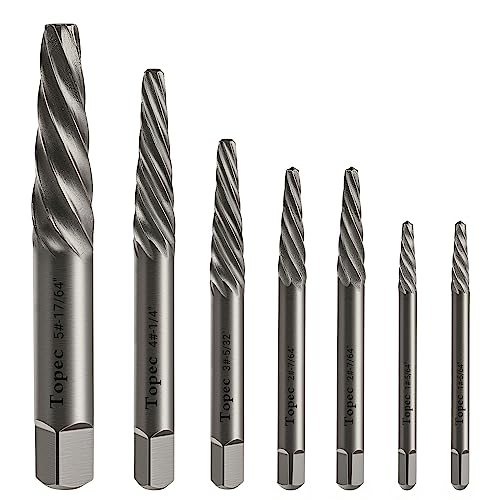 TOPEC Damaged Screw Extractor Set, 7 Piece Easy Out Bolt Extractor for Easily Remove Broken Bolts, Stripped Screws, Studs - Gifts for Men - size: 7 Piece