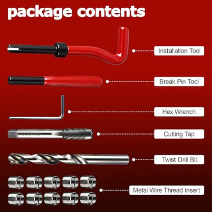 15 Pcs Helicoil Thread Repair Kit, Helicoil Metric Thread Repair Insert Kit with HSS Drill Bits, Universal Car Accessories for Damaged Thread Repairing (M14*1.5)