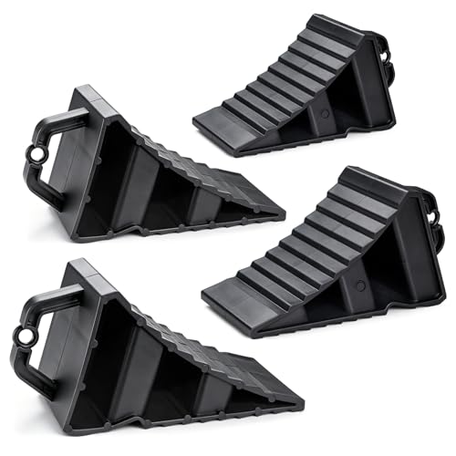 Camper Wheel Chocks, Anti-Slip Tire Blocks, Easy to Place & Remove | Portable Wheel Stoppers for RV Camping & Trailer Parking, Stackable Stabilizers with Secure Grip on Gravel, Mud & Slopes