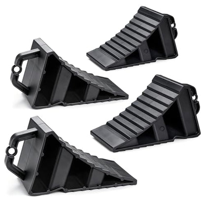 Camper Wheel Chocks, Anti-Slip Tire Blocks, Easy to Place & Remove | Portable Wheel Stoppers for RV Camping & Trailer Parking, Stackable Stabilizers with Secure Grip on Gravel, Mud & Slopes