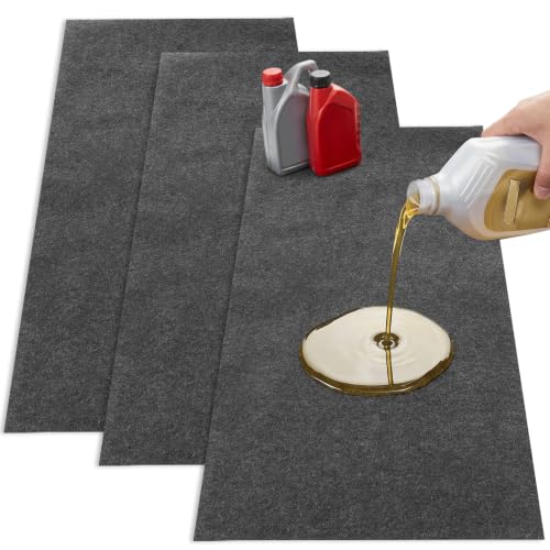 3pcs Garage Floor Mat Oil Spill Mat for Under Car, 36x60in Absorbent Oil Drip Pan, Reusable Oils Pads with PE Backing, Protects Driveway from Leaks & Stains, Deep Gray