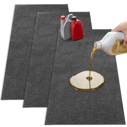 3pcs Garage Floor Mat Oil Spill Mat for Under Car, 36x60in Absorbent Oil Drip Pan, Reusable Oils Pads with PE Backing, Protects Driveway from Leaks & Stains, Deep Gray