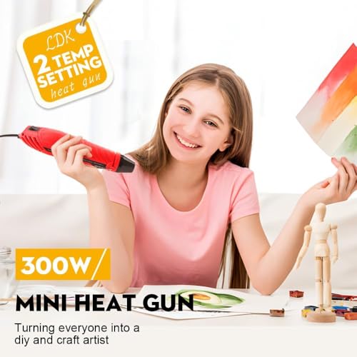 LDK Heat Gun for Crafting, Mini Dual Temp Hot Air Gun Tool | with Reflector Nozzle for Epoxy Resin, Shrink Wrapping, Vinyl Wrap, Embossing, Electronics, Candle Making, Phone Repair & DIY - color: Red