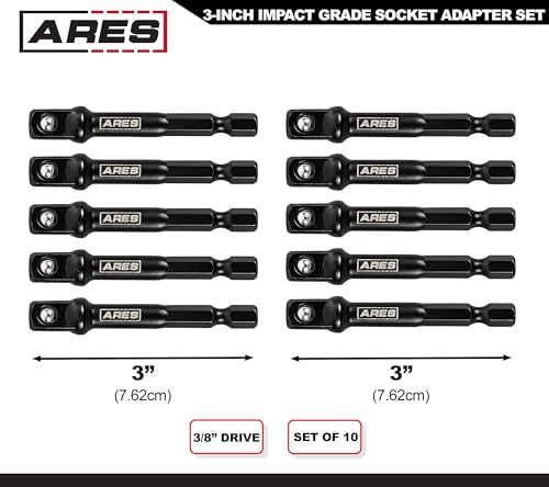 ARES 70387-10-Piece 3/8-Inch Drive 3-Inch Impact Grade Socket Adapter Set - Turns Impact Drill Drivers into High Speed Socket Drivers - size: 3/8-Inch Drive 3-Inch