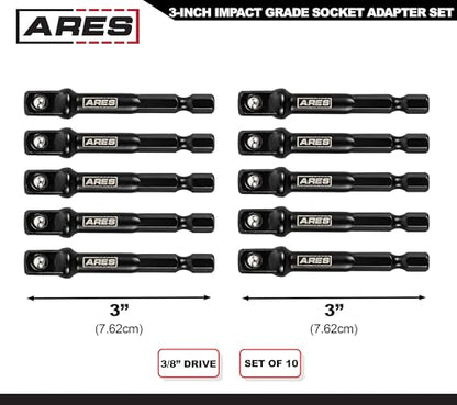 ARES 70387-10-Piece 3/8-Inch Drive 3-Inch Impact Grade Socket Adapter Set - Turns Impact Drill Drivers into High Speed Socket Drivers - size: 3/8-Inch Drive 3-Inch