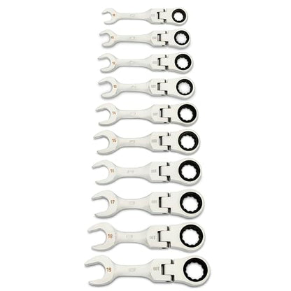 GEARWRENCH 10 Piece 90-Tooth 12 Point Stubby Flex Combination Ratcheting Wrench Set, Metric | 10mm - 19mm | 86870 - style: 10 Piece